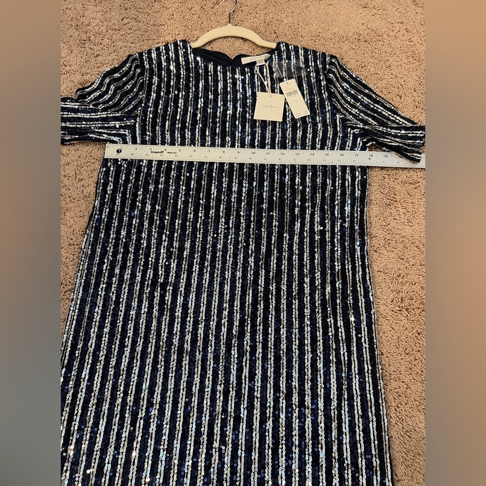 NWT new small Anthropologie flat white short sleeve sequin stripe midi dress - Picture 9 of 17
